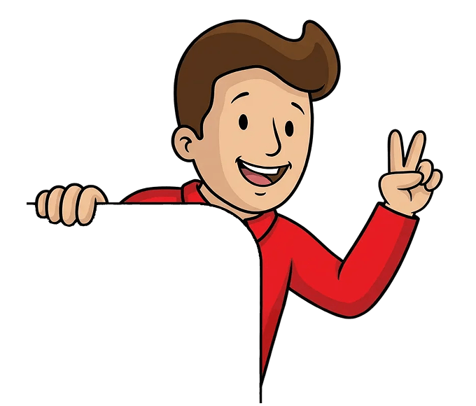 Lucky, MyMarketingPass’s illustrated red-shirted character, holding a blank sign
