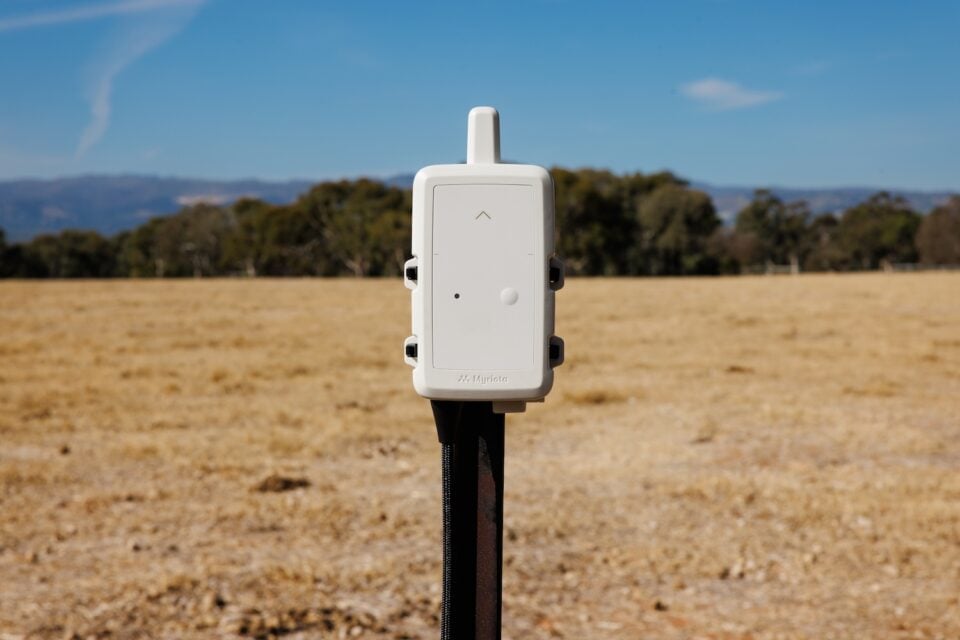 Myriota FlexSense satellite IoT device mounted in a remote Australian field