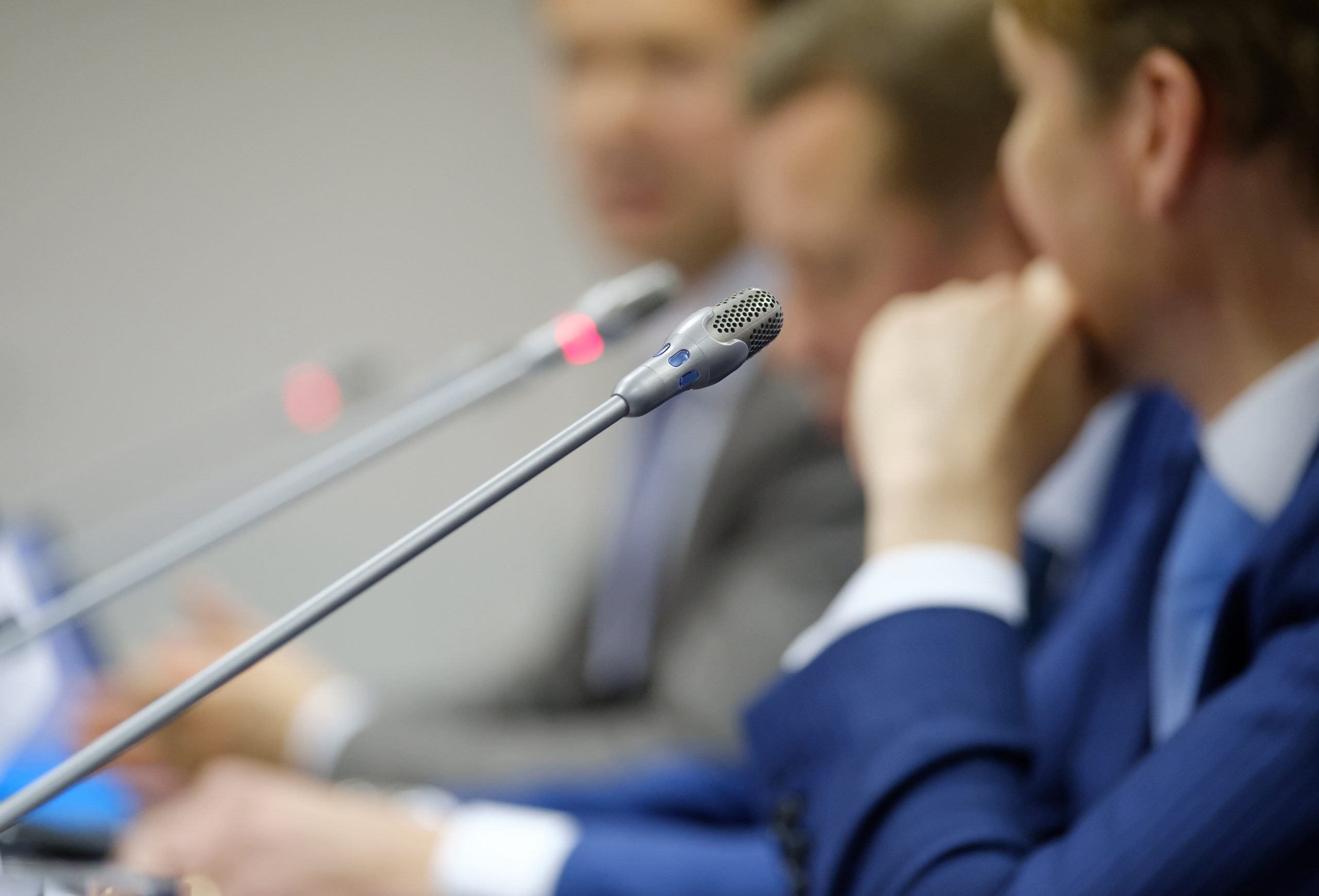 Microphones arranged for a corporate presentation