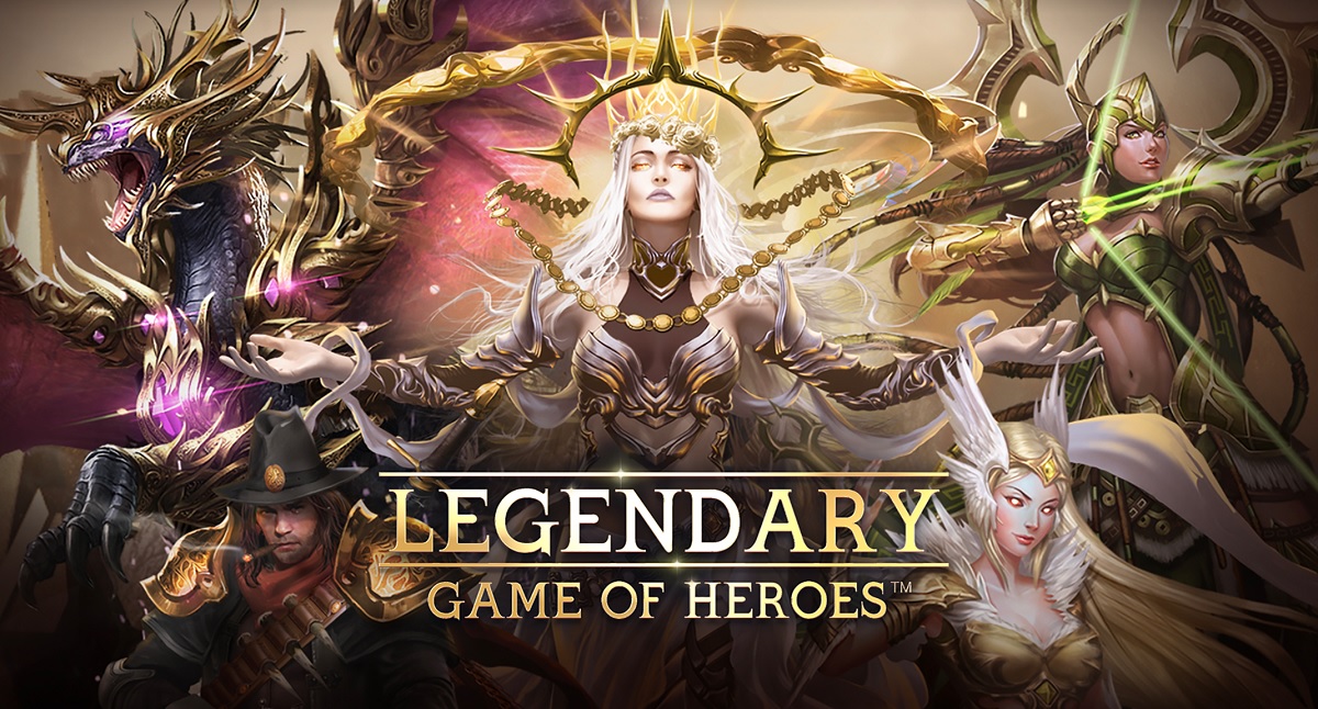 Fantasy heroes and a dragon in Legendary: Game of Heroes promotional artwork