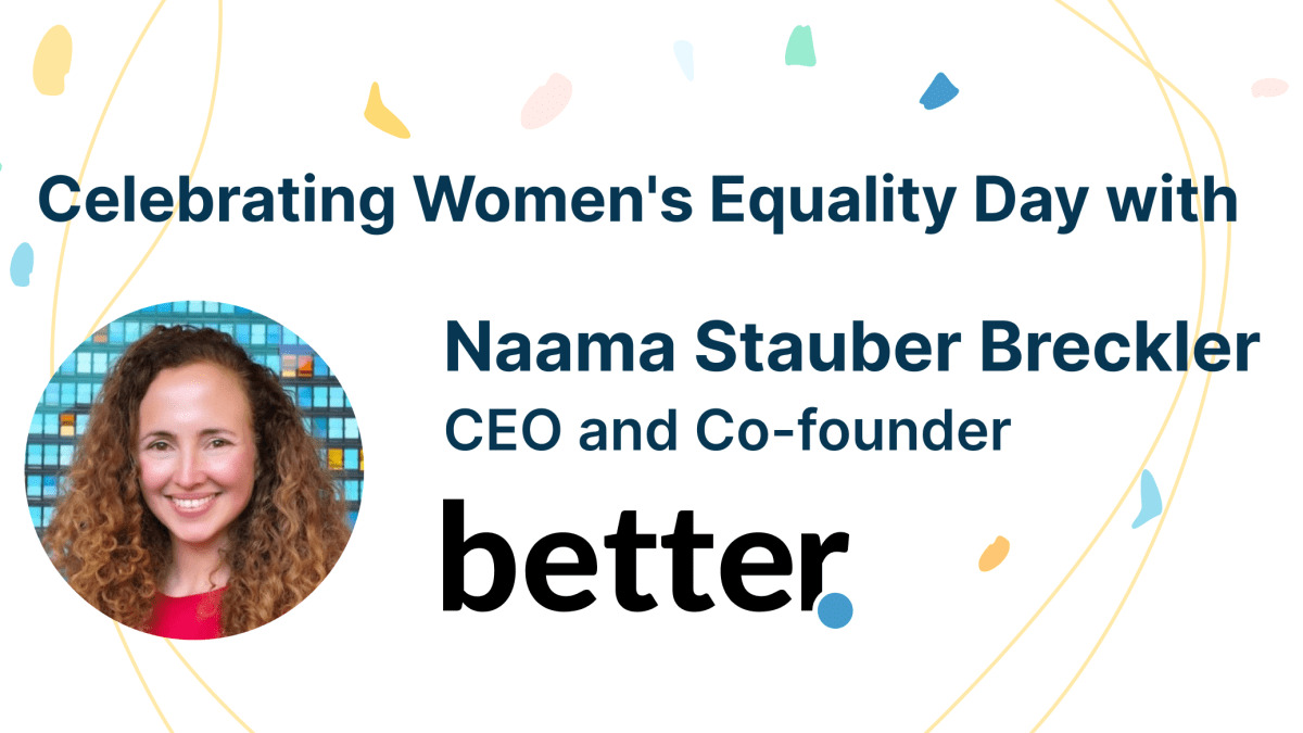 Better Health editorial graphic introducing Naama Stauber Breckler for a Women's Equality Day interview