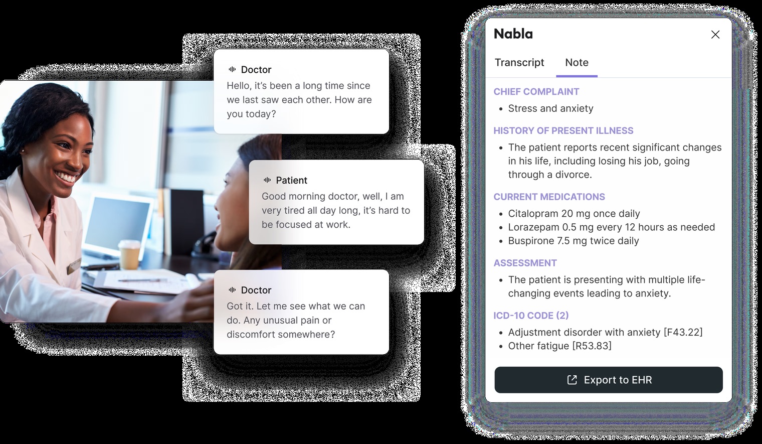 Nabla’s published Copilot demonstration showing the clinical documentation interface