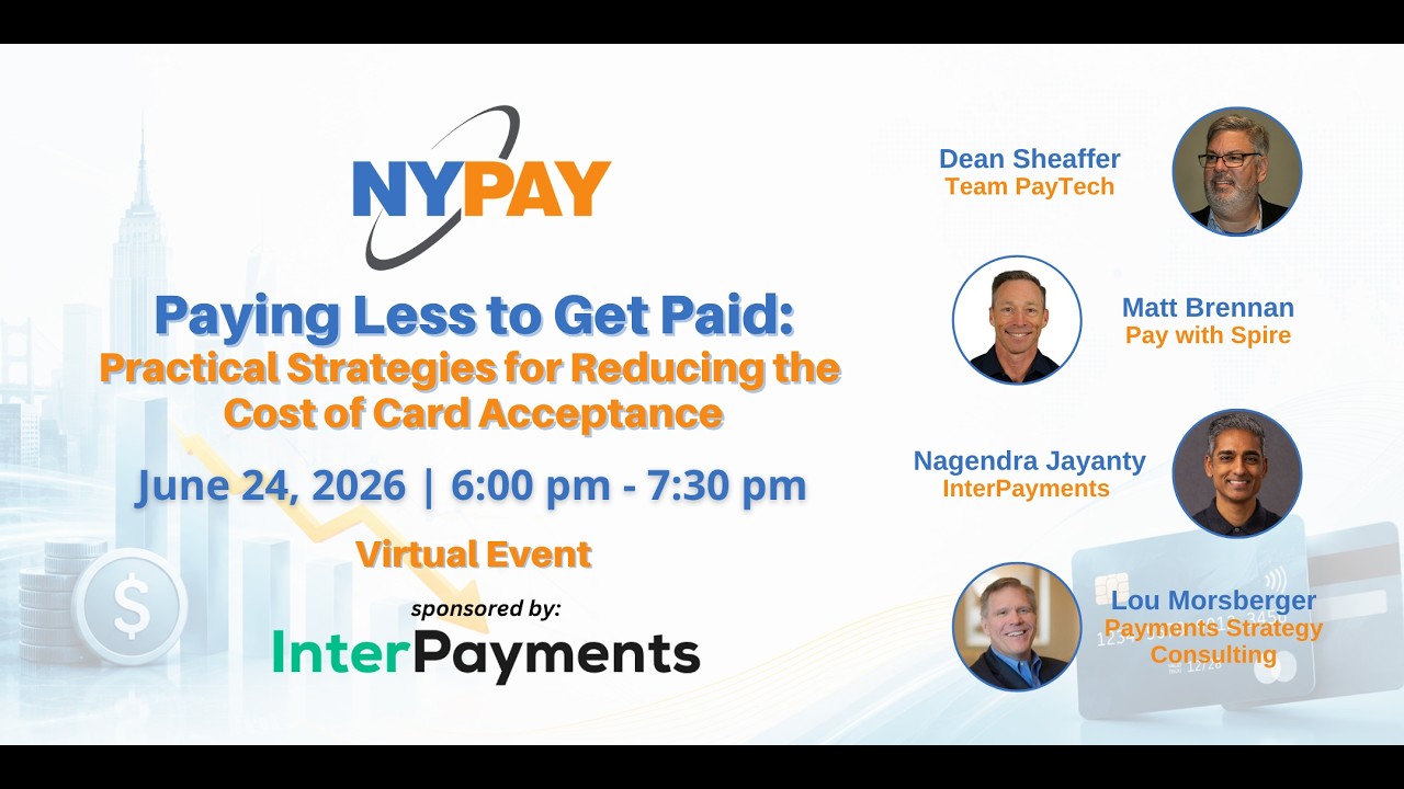 NYPAY panel graphic listing Nagendra Jayanty with Dean Sheaffer, Matt Brennan and Lou Morsberger