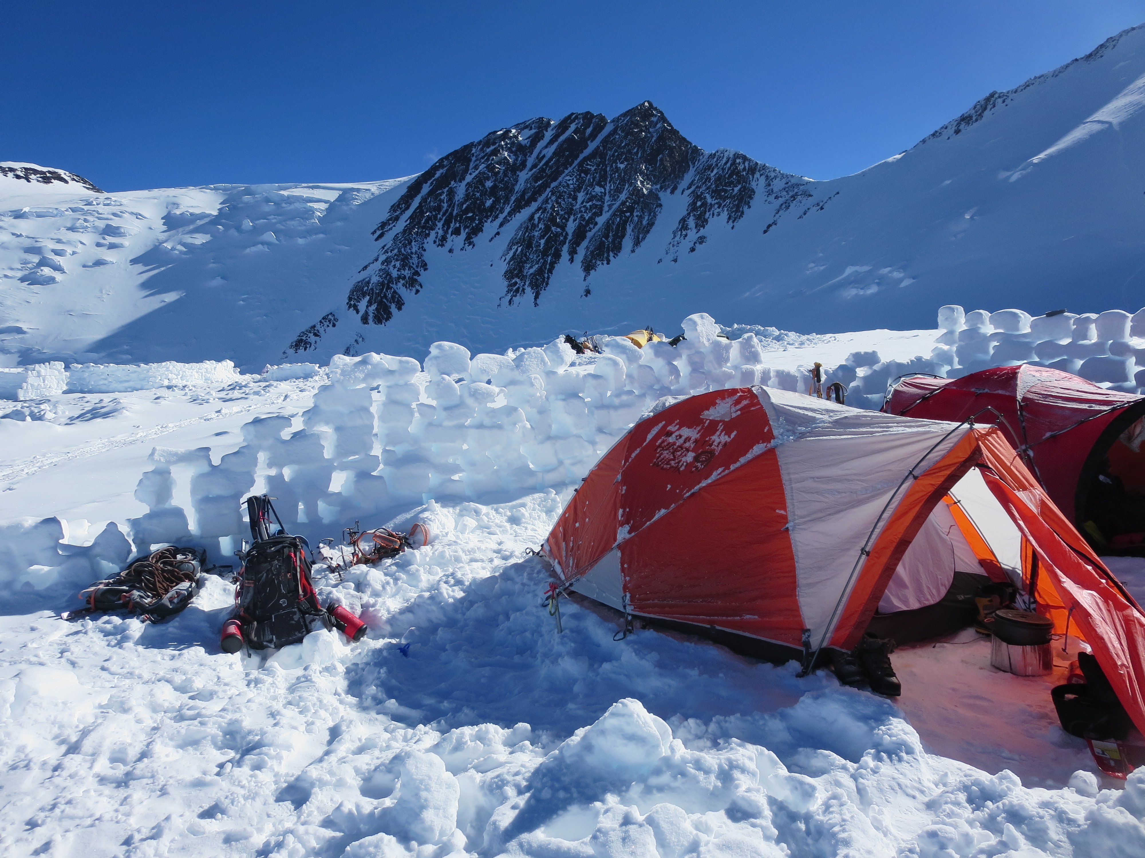 Camp on the snowy slopes of Denali during Musallam and Lawton’s expedition