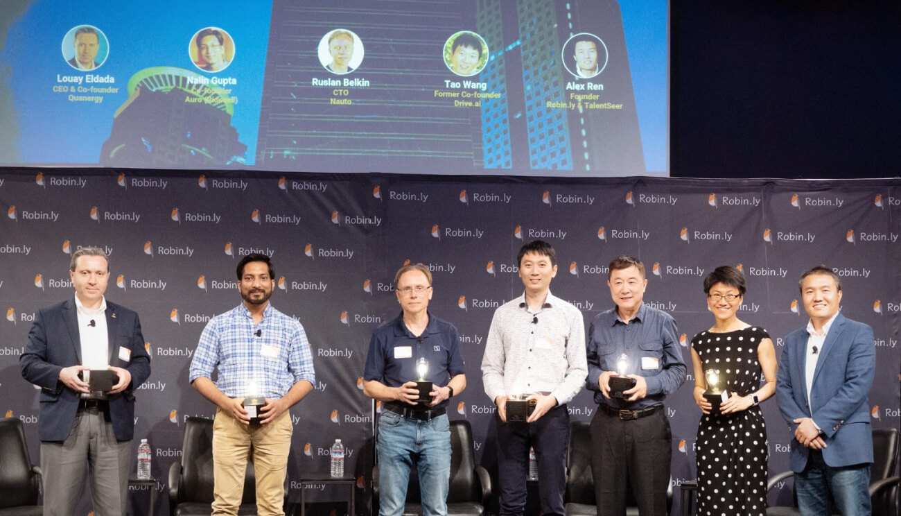 Nalin Gupta and other speakers onstage at the 2019 AI Commercialization Conference at the Computer History Museum