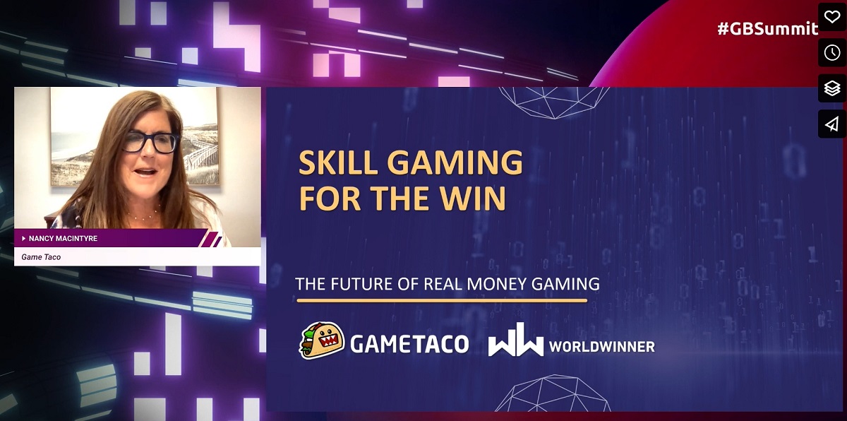 Nancy MacIntyre presenting Skill Gaming for the Win at GamesBeat Summit 2023