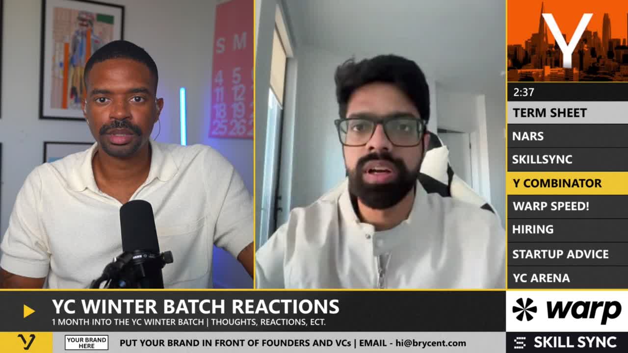 Bryce Johnson, left, interviewing Narayana Aaditya Ganeshkumar, right, on Vesting.