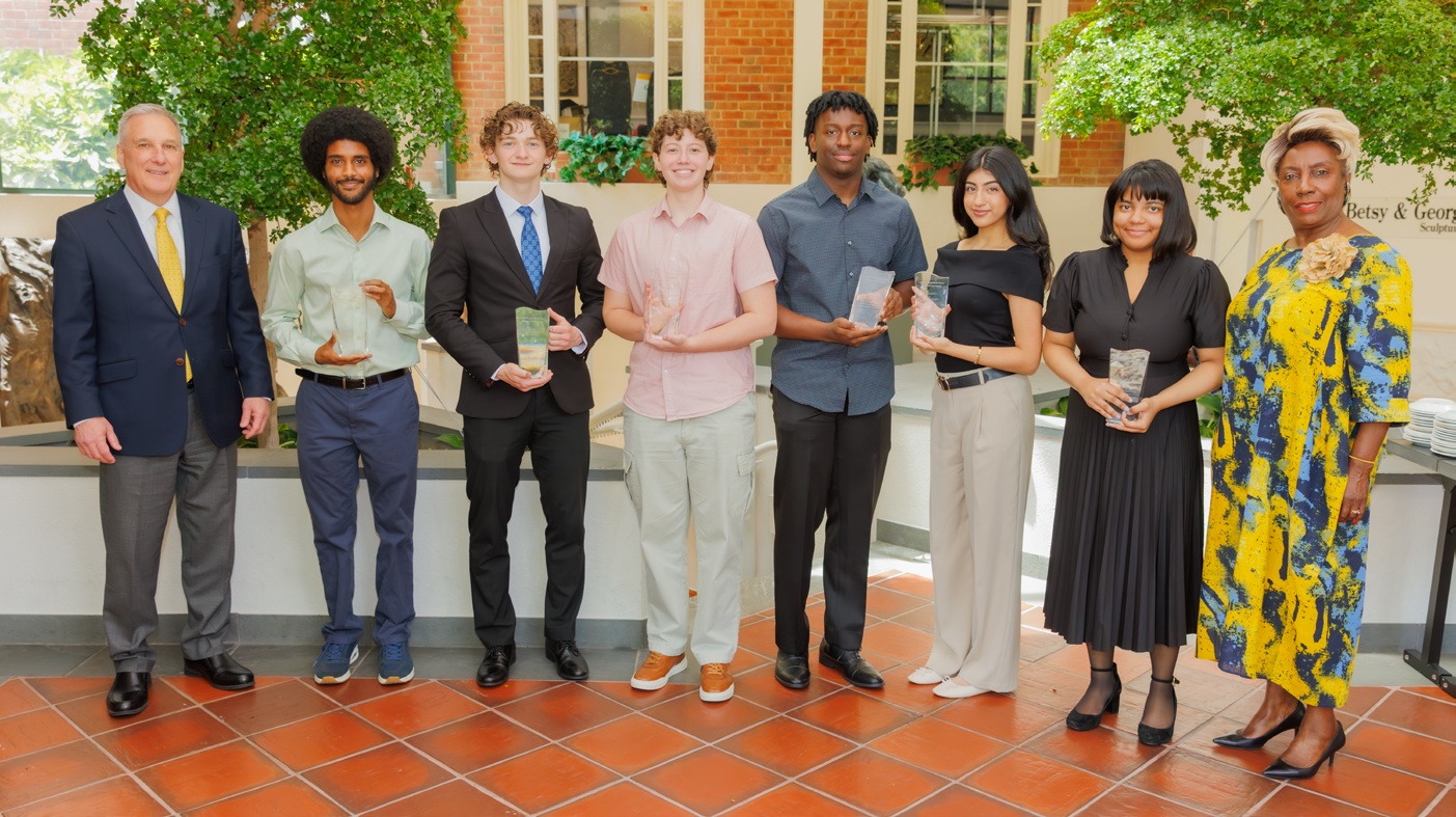 NASA Federal leaders and six scholarship recipients at the 2026 scholarship presentation