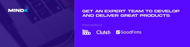 MindK banner reading: Get an expert team to develop and deliver great products