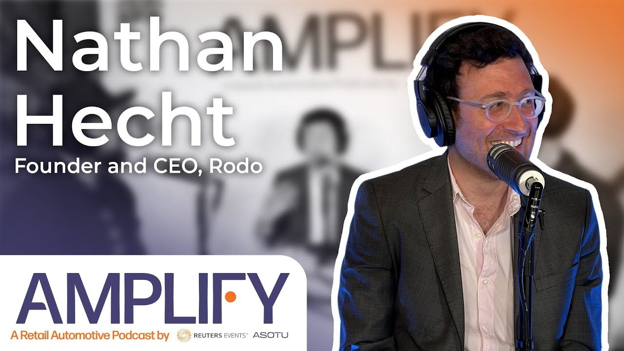 Nathan Hecht speaking into a microphone in artwork for his Amplify interview