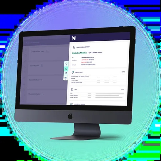 Navina product screen showing a diagnosis overview inside a clinical interface