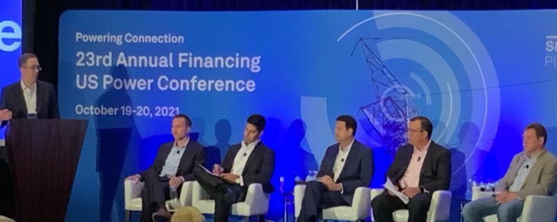 Speakers on stage at the 23rd Annual Financing US Power Conference in October 2021; the panel included Nazar Massouh.