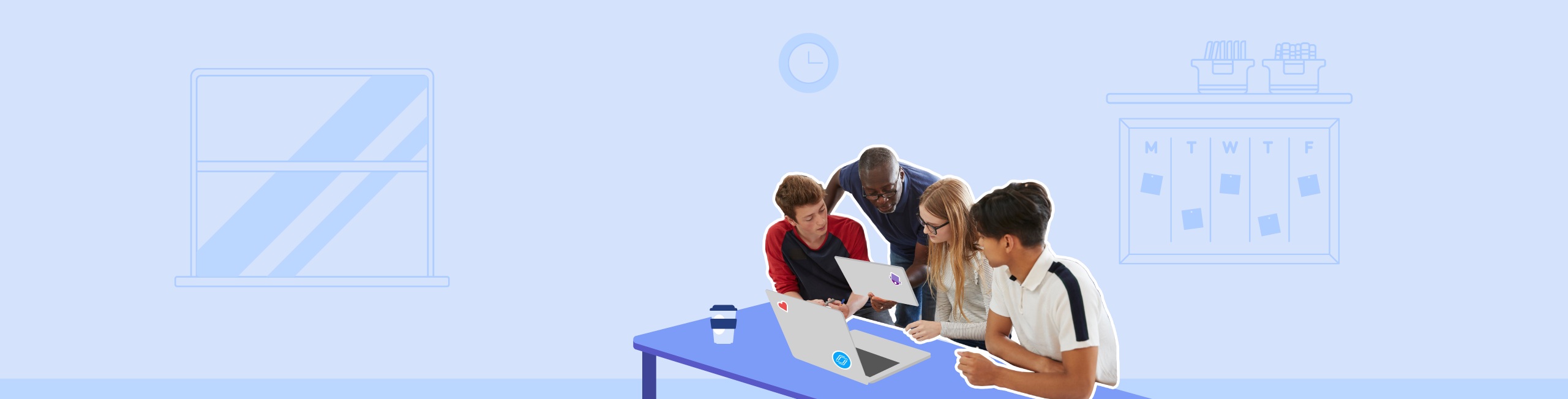 Students working with classroom devices in an official Nearpod photograph