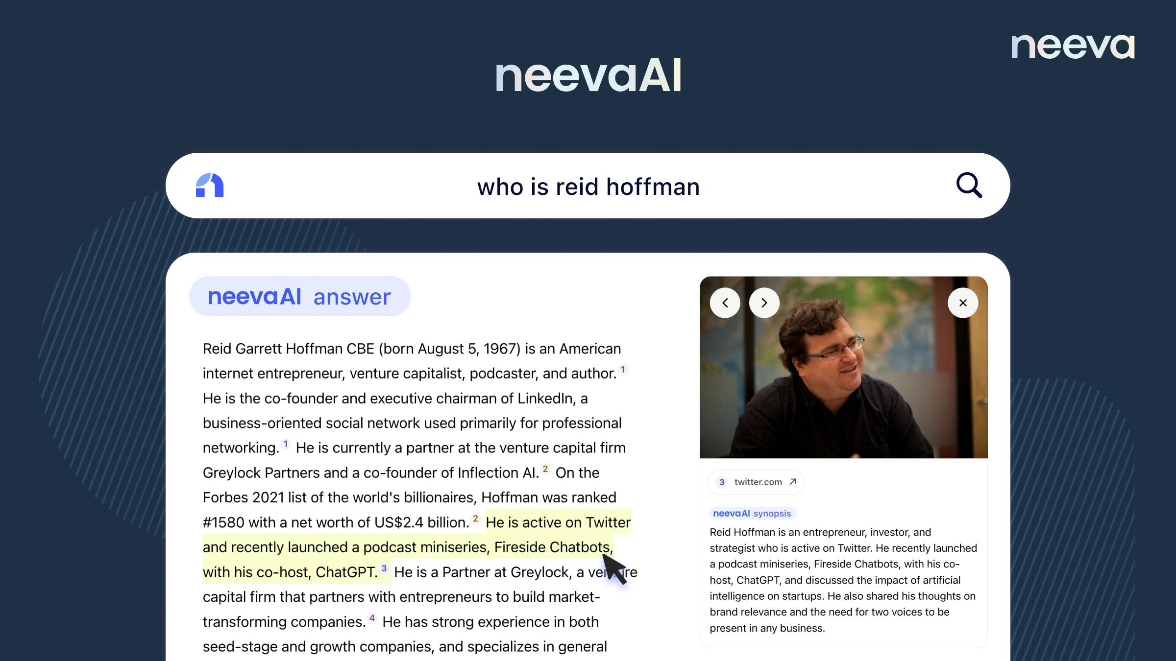 NeevaAI interface showing an answer with linked citations