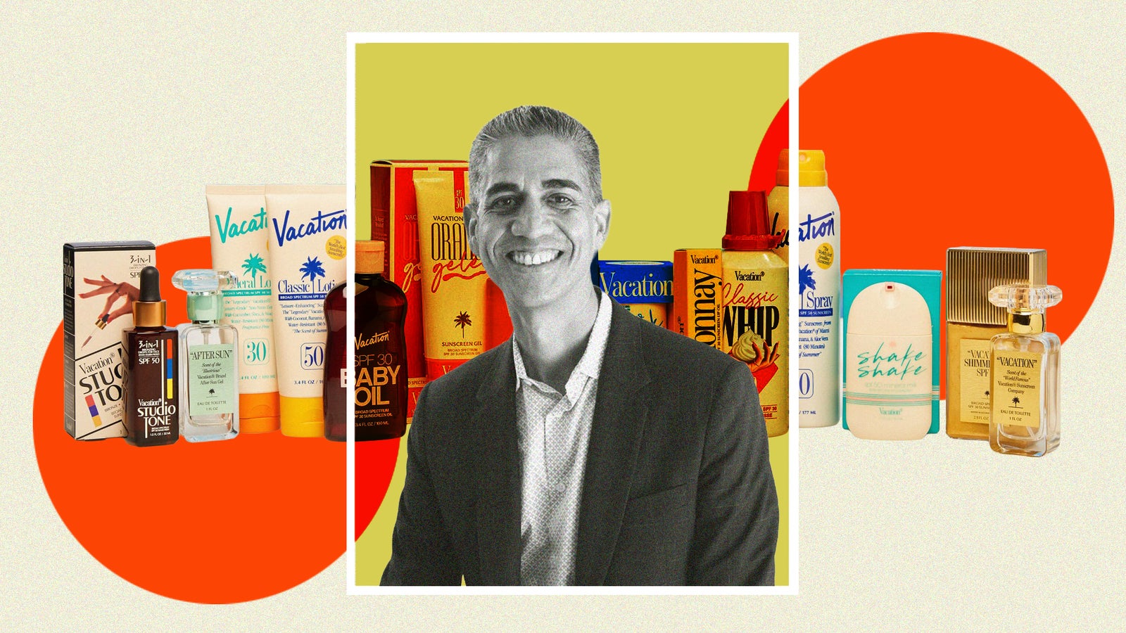 Nelson Miranda pictured among Vacation sunscreen products