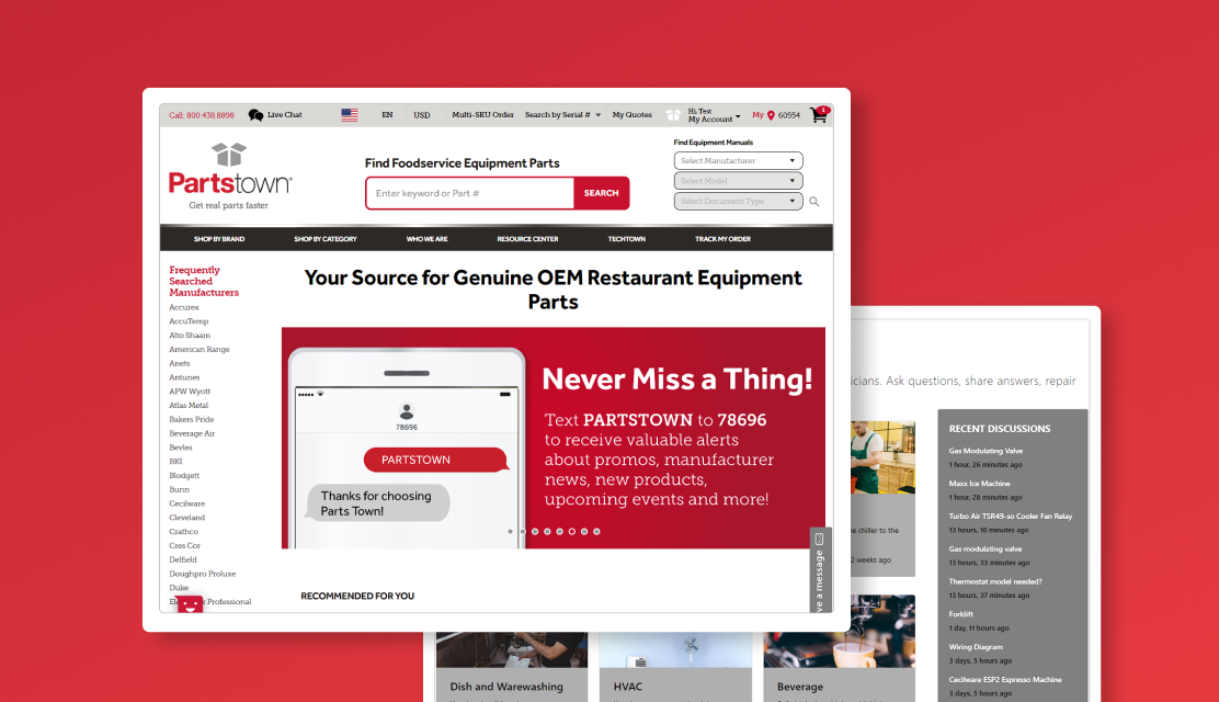 Product montage of Parts Town's commerce storefront from NeoITO's case study