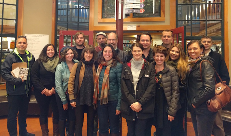 NetGalley team members gathered inside Jabberwocky Bookshop in Newburyport
