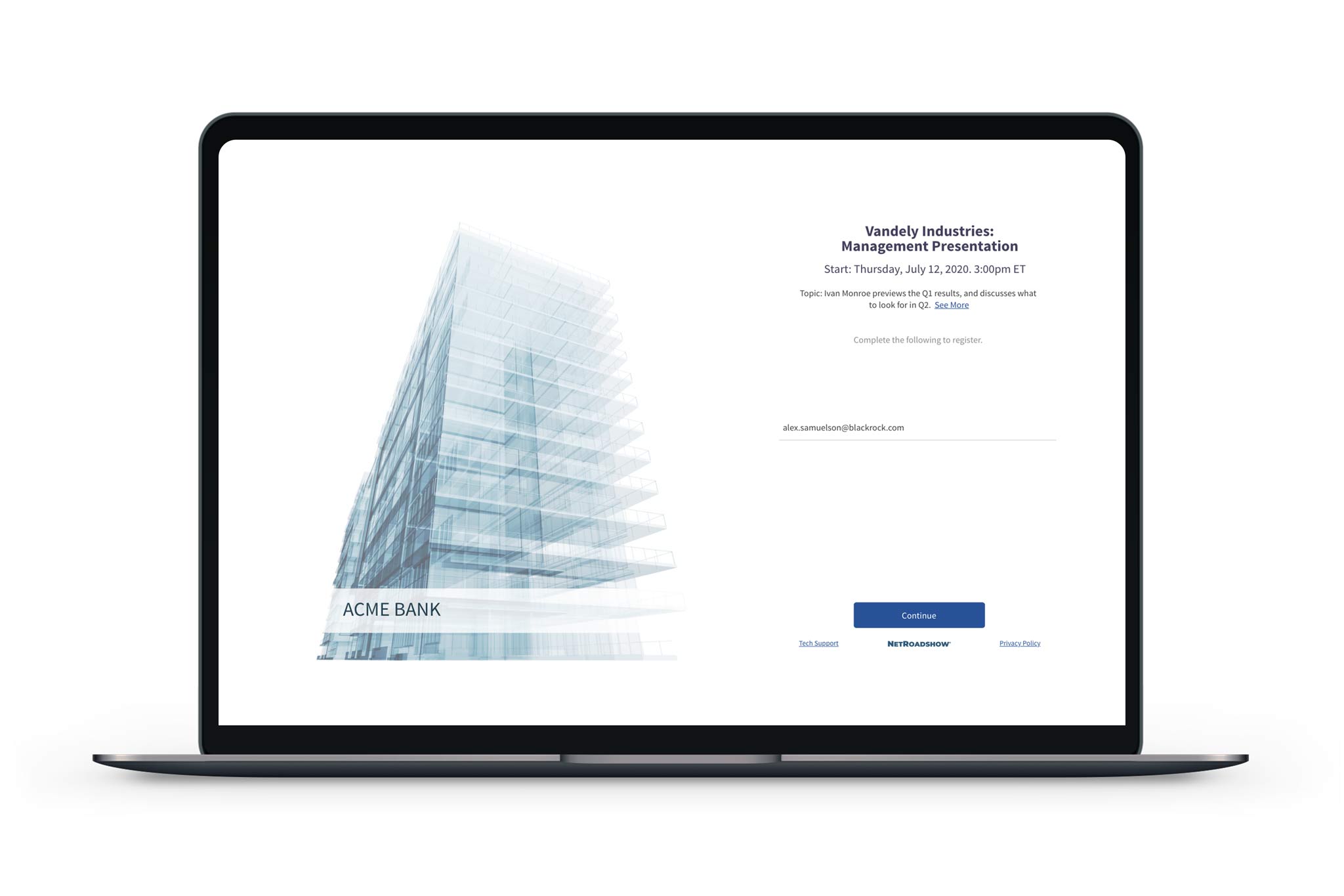 Official NetRoadshow product illustration of the investor viewing interface