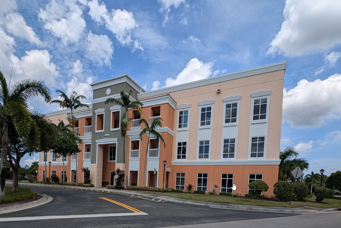 The office building pictured on Netser Group’s about page, with palm trees and a curved driveway