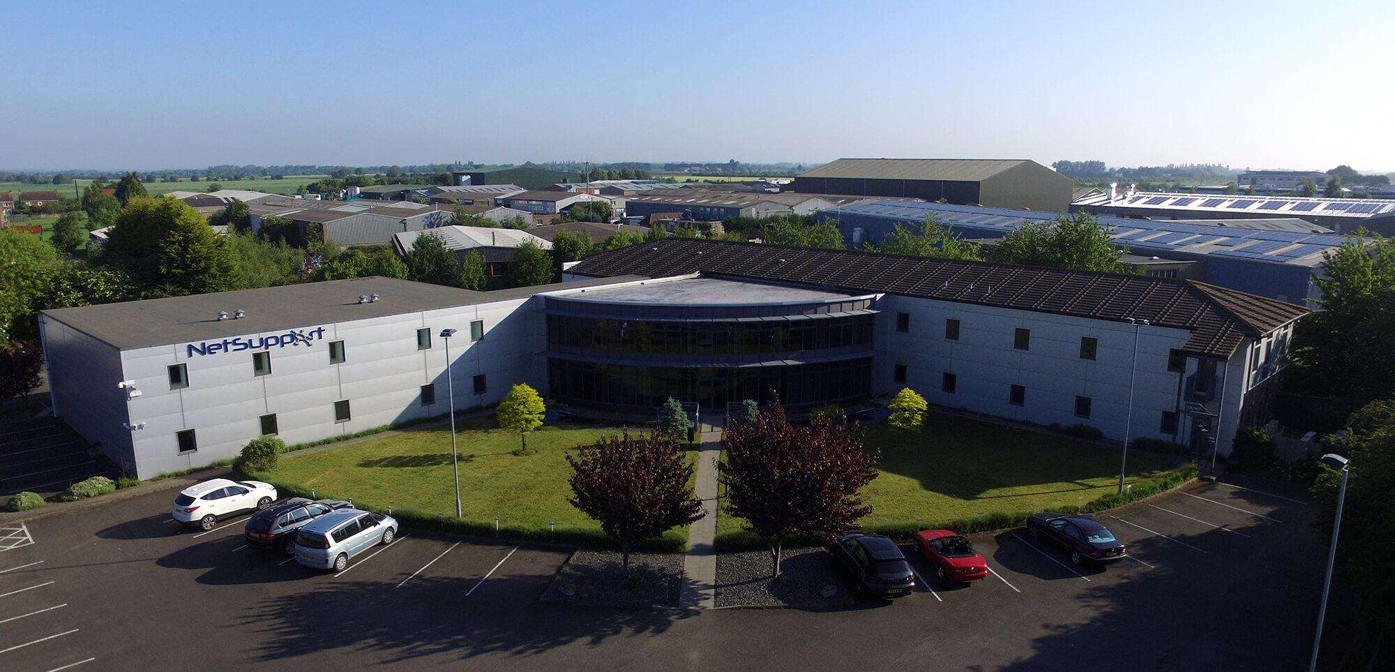 Aerial view of NetSupport's headquarters in Market Deeping, England
