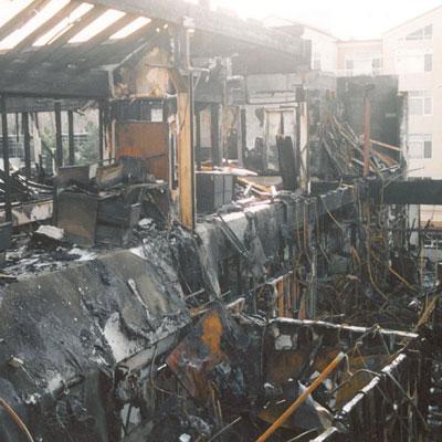 Burned interior of the Bellevue building that housed NCA