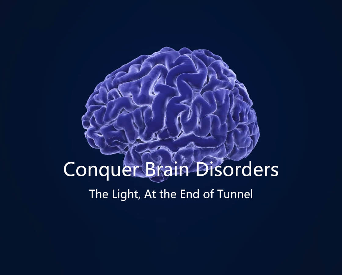 Neural Galaxy - a glowing brain over the company's navy banner reading 'Conquer Brain Disorders'