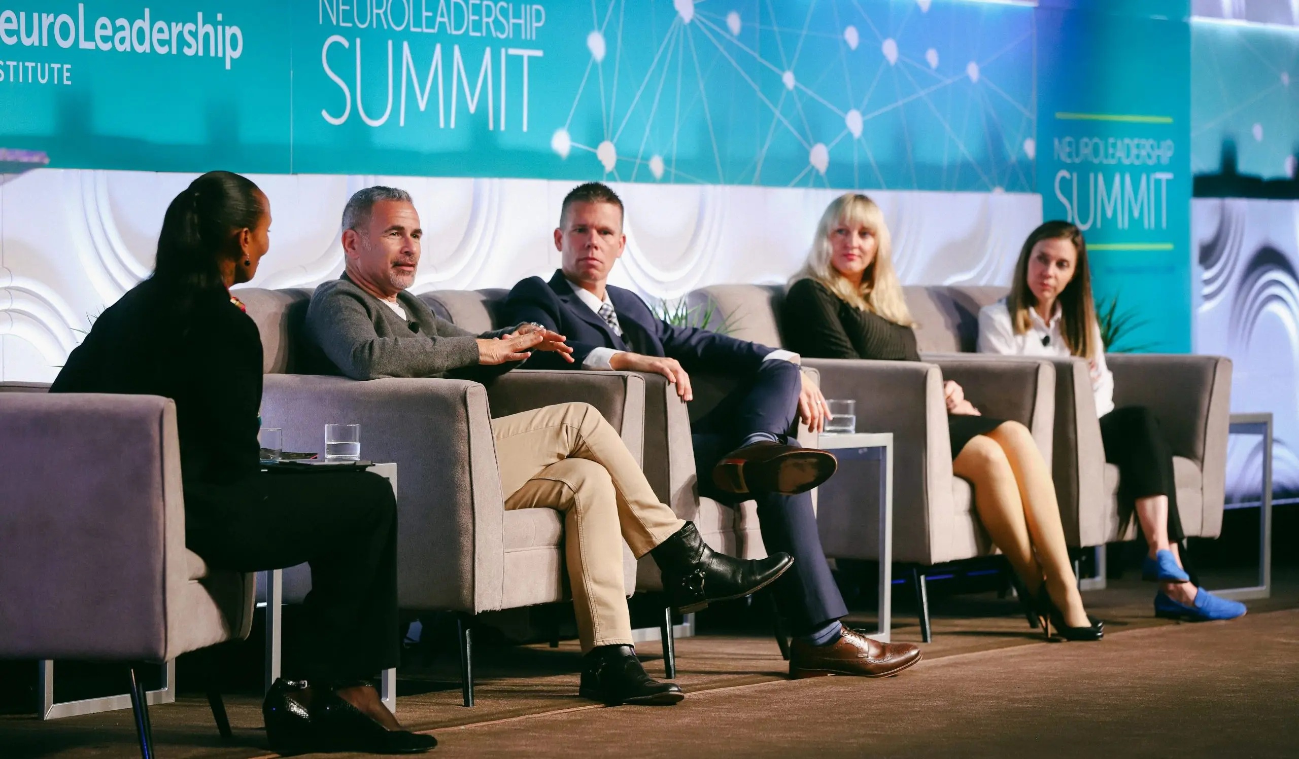 Five panelists in conversation at the 2019 NeuroLeadership Summit