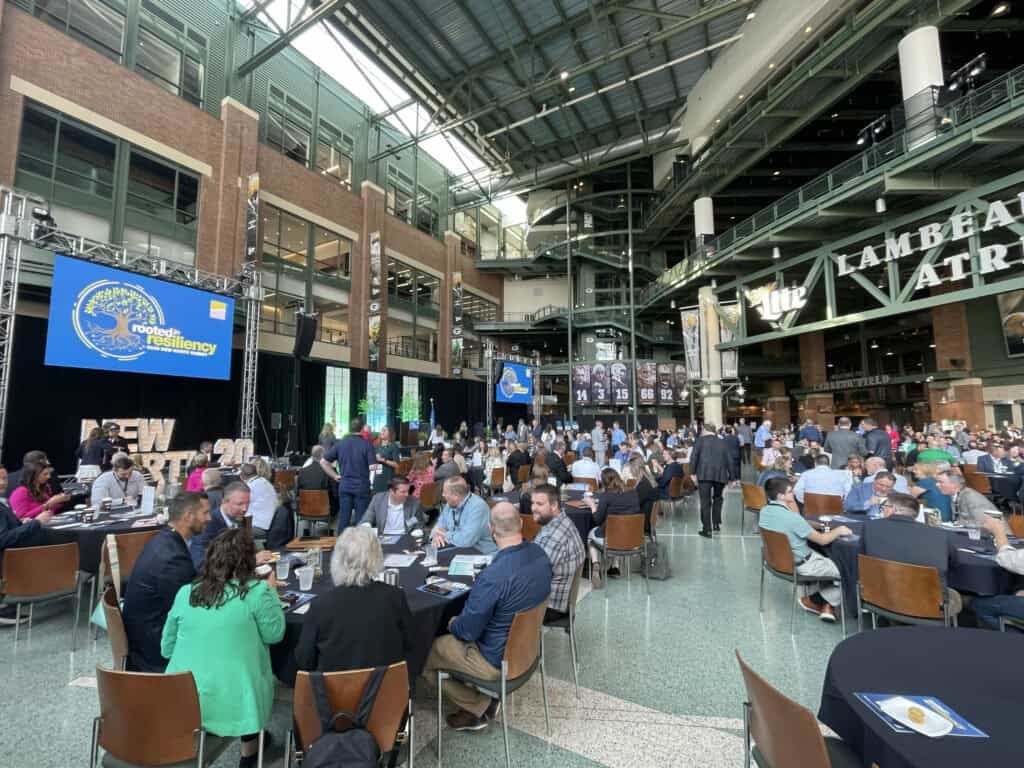 Hundreds of business and community leaders gathered inside the Lambeau Field Atrium for the 2025 New North Summit