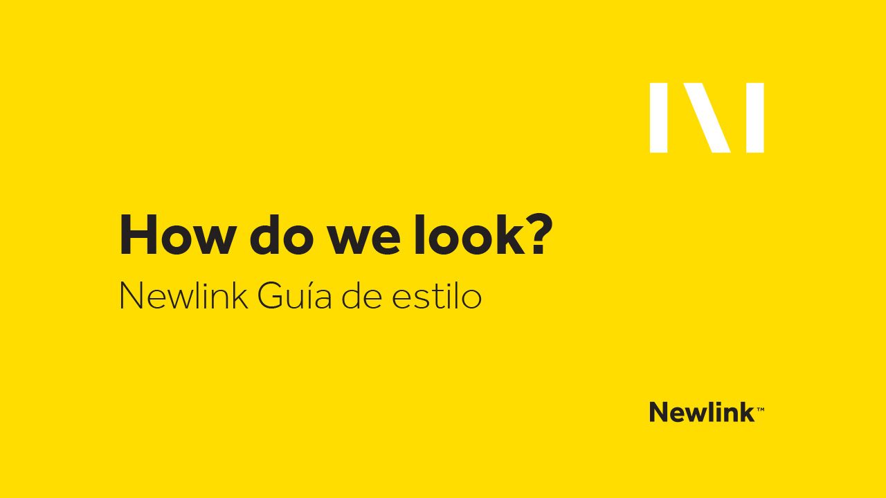 Newlink visual identity guide on a bright yellow field