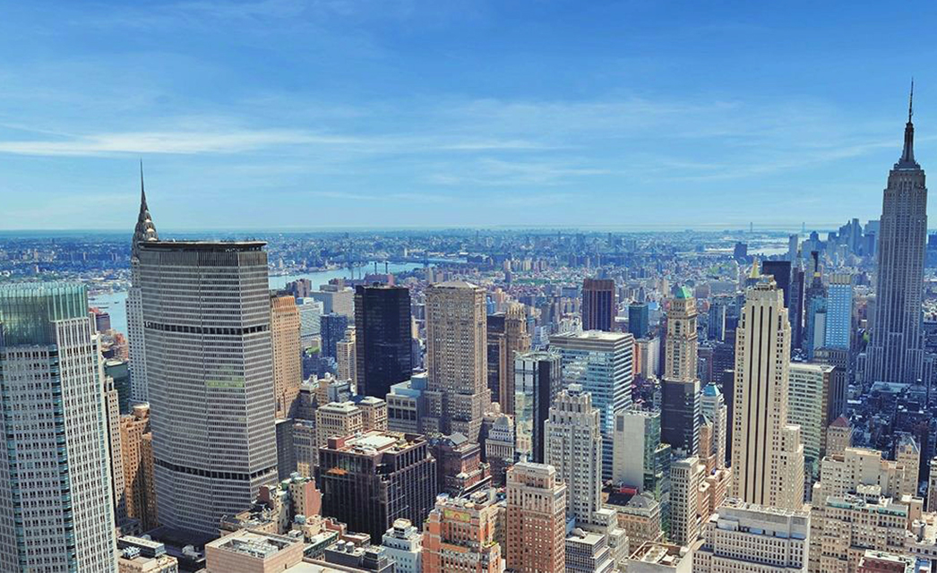 Manhattan skyline, including the Chrysler Building and Empire State Building
