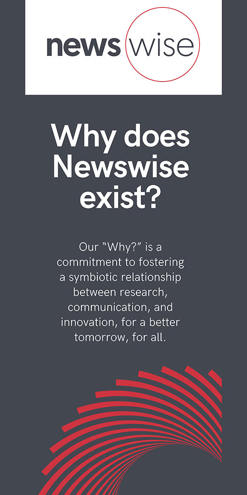 Official Newswise graphic asking why the company exists and showing its research communication mission