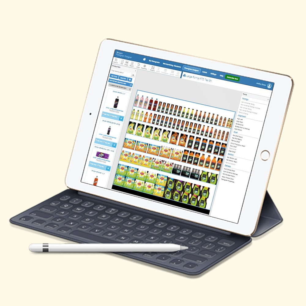 Nexgen’s product illustration showing a shelf plan in its tablet interface