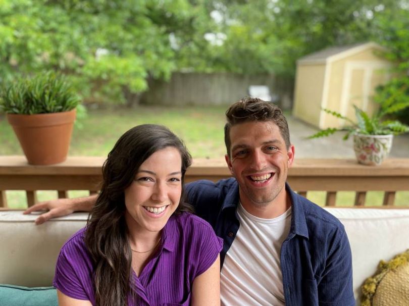 Expressable co-founders Leanne Sherred and Nicholas Barbara sitting together outdoors