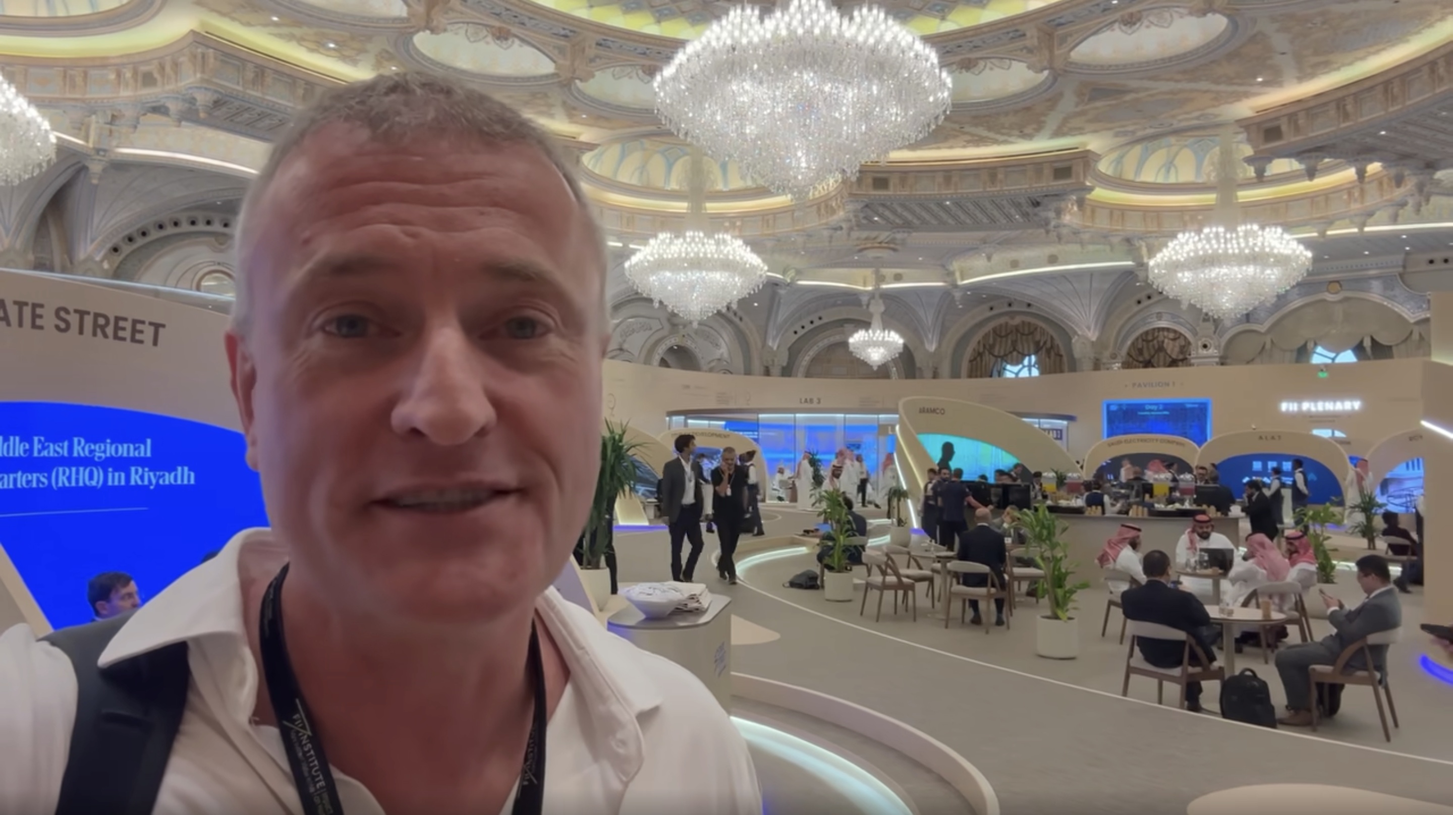 Nick Lynes at the Future Investment Initiative in Riyadh in 2025, with conference activity behind him