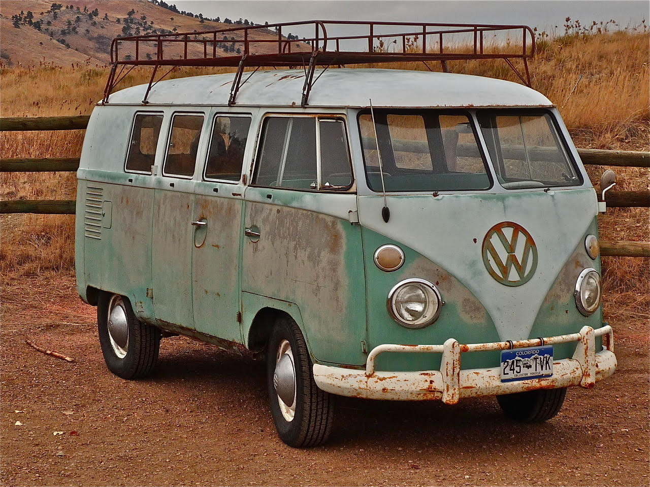 A weathered pale-green Volkswagen bus, pictured in coverage of The Pro’s Closet’s beginnings