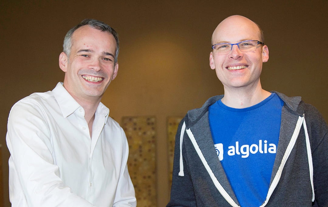 Nicolas Dessaigne, left, and Algolia co-founder Julien Lemoine smiling together