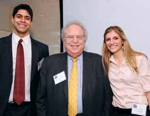Nihal Parthasarathi, left, William R. Berkley, center, and Katie Kapler, right, at NYU’s 2011 venture competition