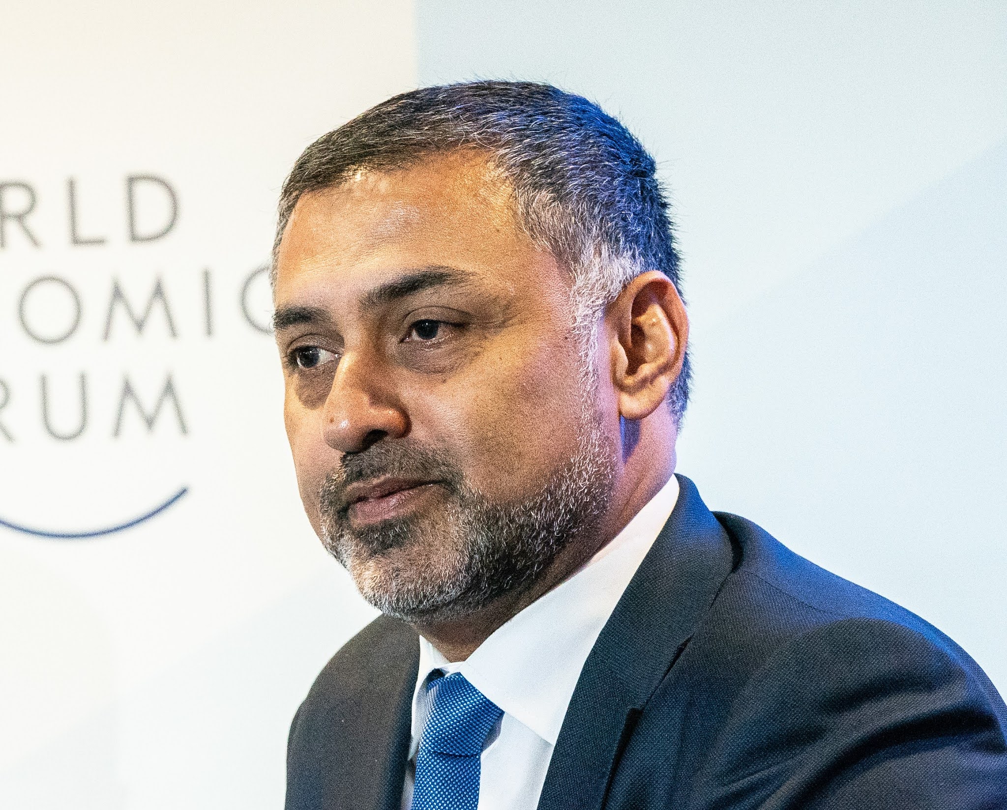 Nikesh Arora listening during the Future Frontiers of Cybersecurity session at Davos in January 2019