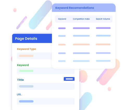NinjaContent promotional illustration showing keyword recommendations beside page title and URL fields
