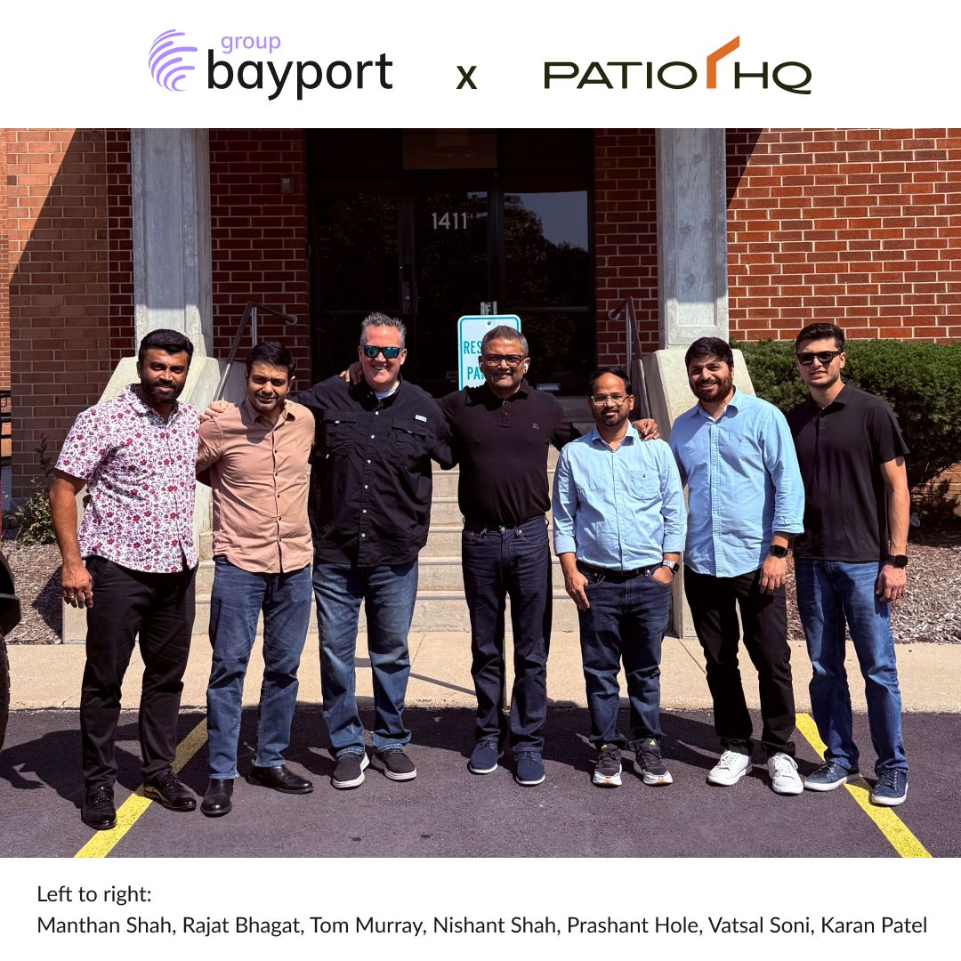 Nishant Shah, fourth from left, with Group Bayport and PatioHQ colleagues outside the Chicago headquarters