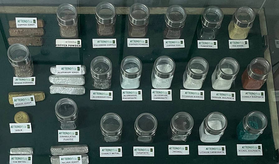 Samples of different materials recovered by Attero arranged on a table