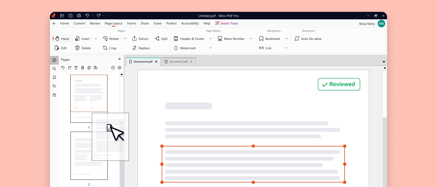Nitro PDF Pro editing and organizing interface
