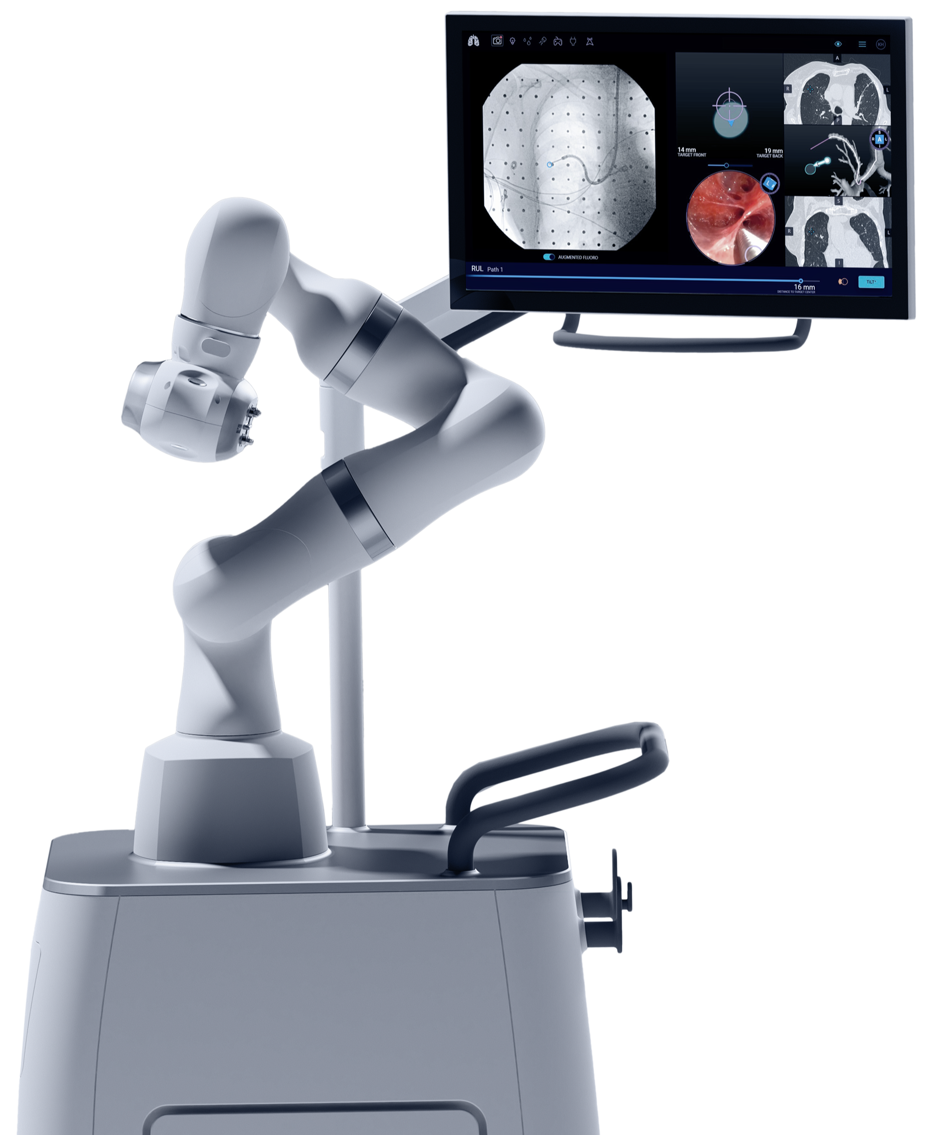 Noah Medical Galaxy II robotic bronchoscopy cart and imaging screen