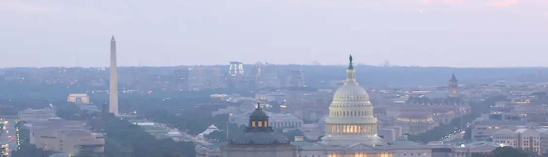 Washington, D.C. skyline with the Capitol and Washington Monument at dusk