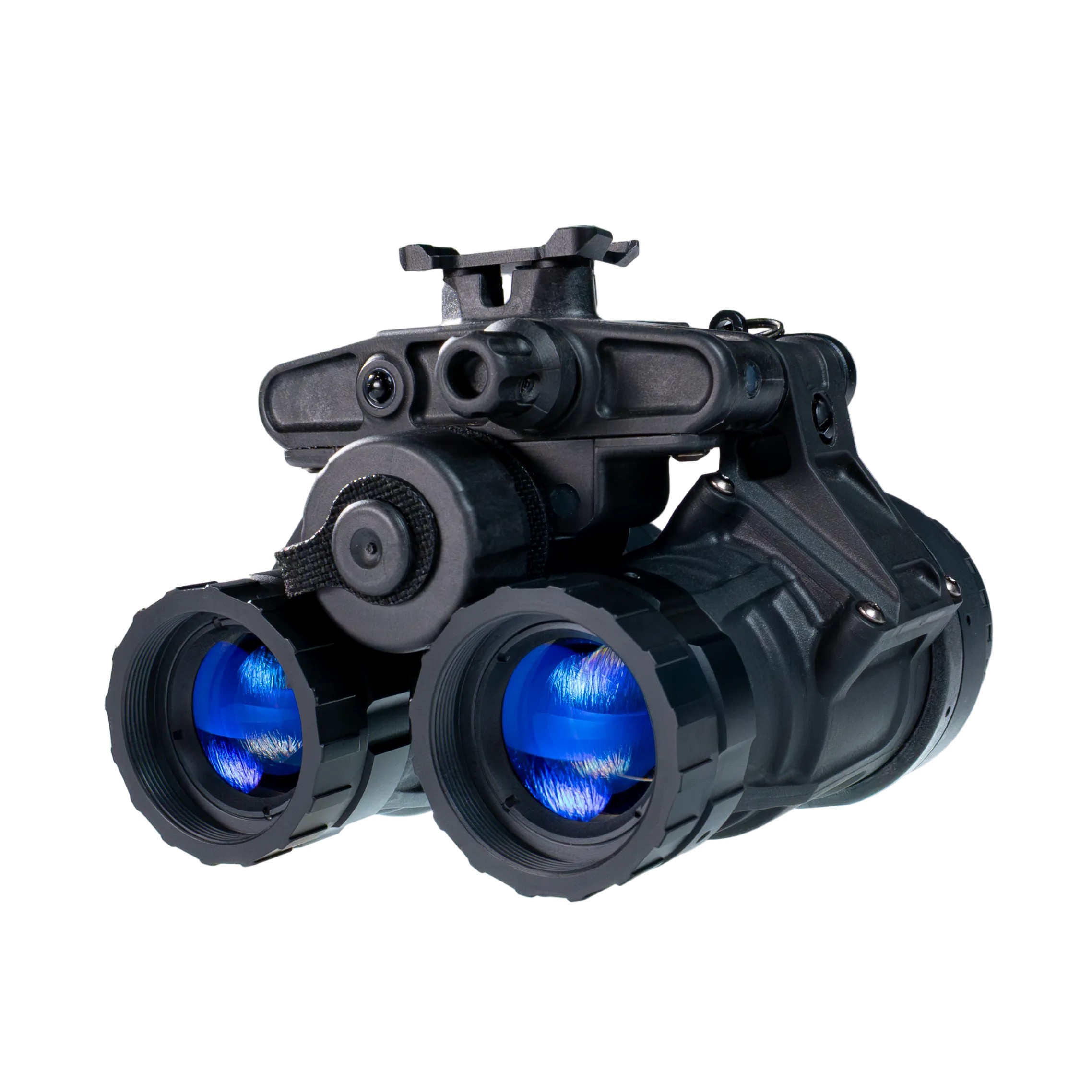Nocturn Industries Raptor dual-tube night vision binocular with glowing green image intensifier tubes