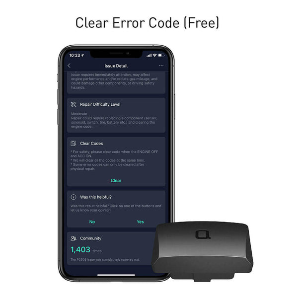ZUS app code clearing screen with OBD-II monitor
