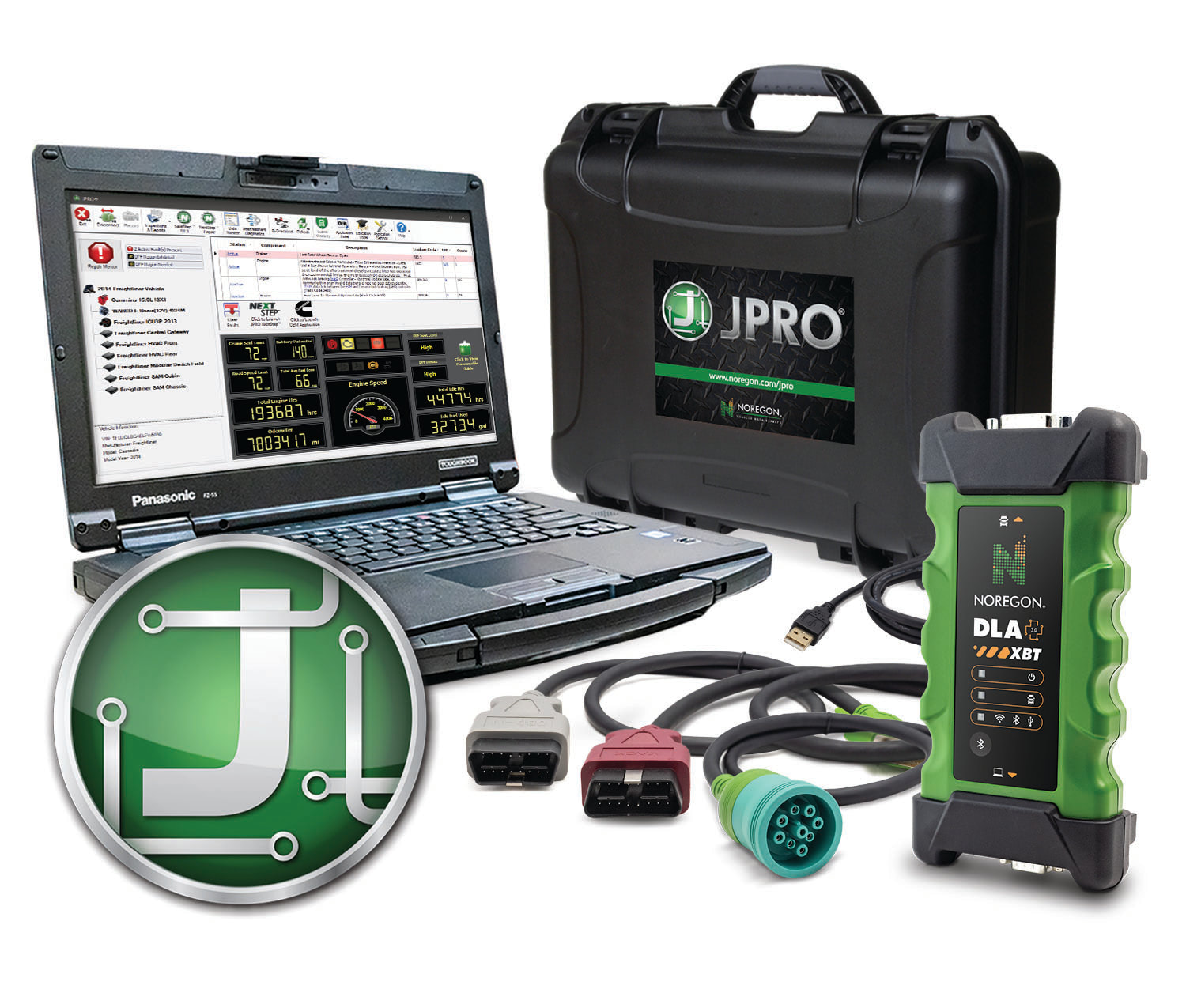 JPRO diagnostic service kit with Panasonic Toughbook laptop, diagnostic adapter, cables and carrying case