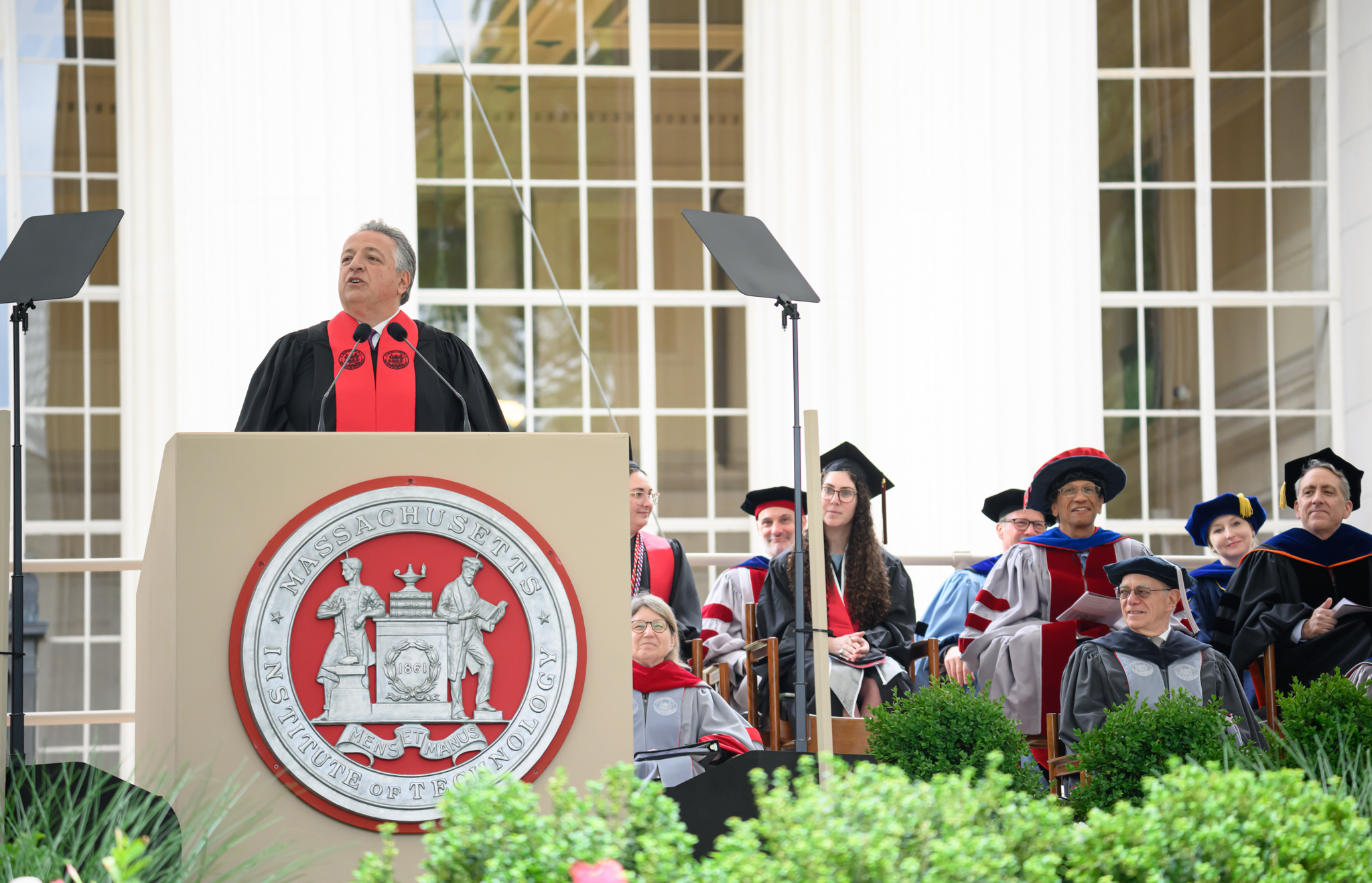 Noubar Afeyan addresses MIT graduates from the commencement podium in May 2024.