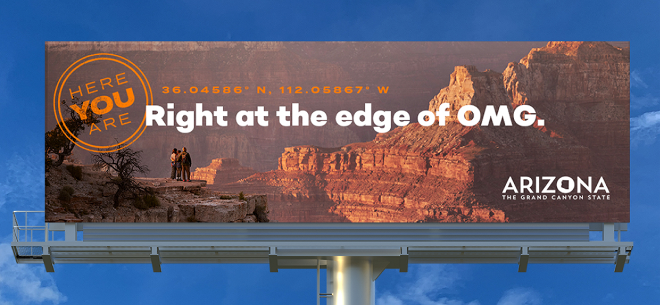 Here You Are Arizona campaign billboard showing the Grand Canyon