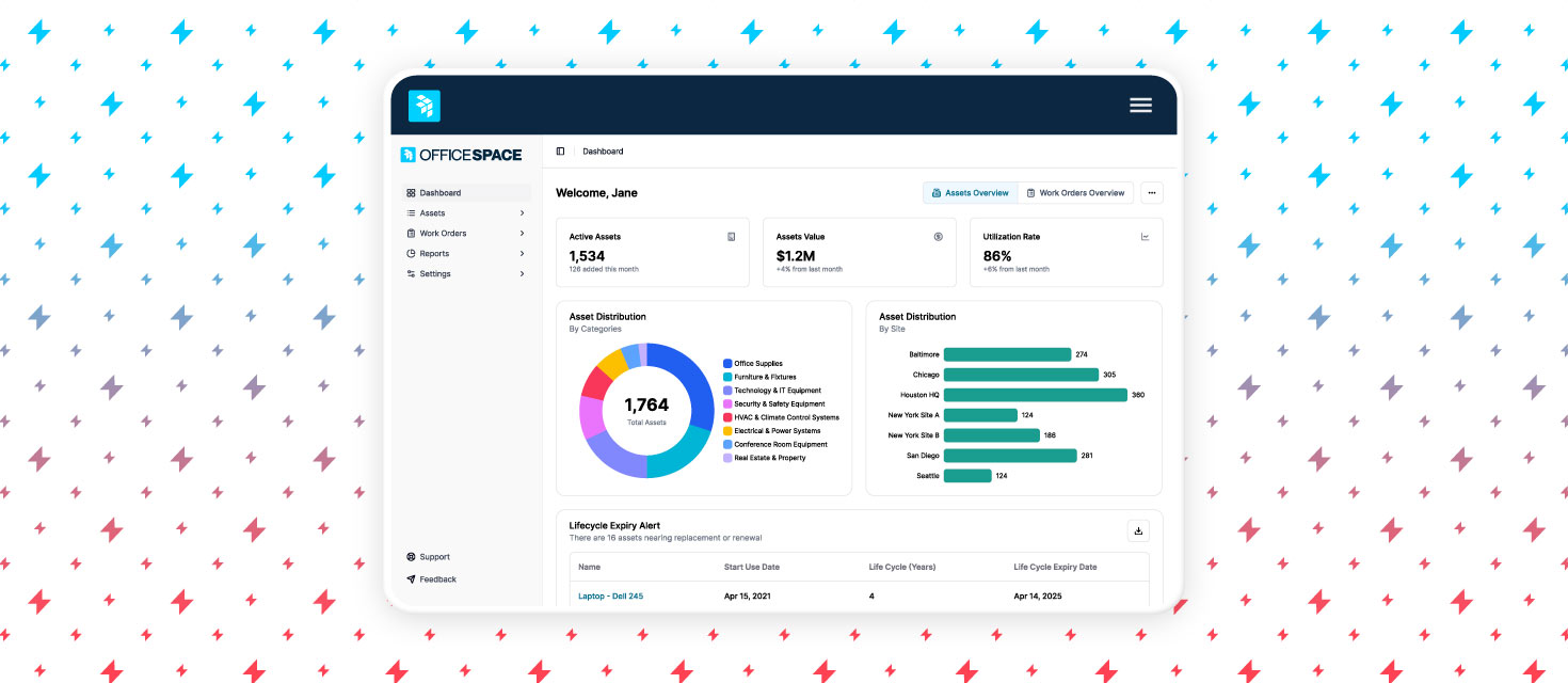 OfficeSpace Assets interface showing asset management information